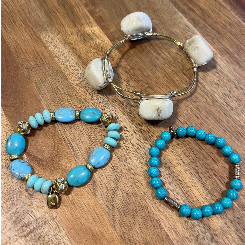 Turquoise Beaded Bracelet Bundle – Stretch & Wire Wrap‎ (3 Pc)